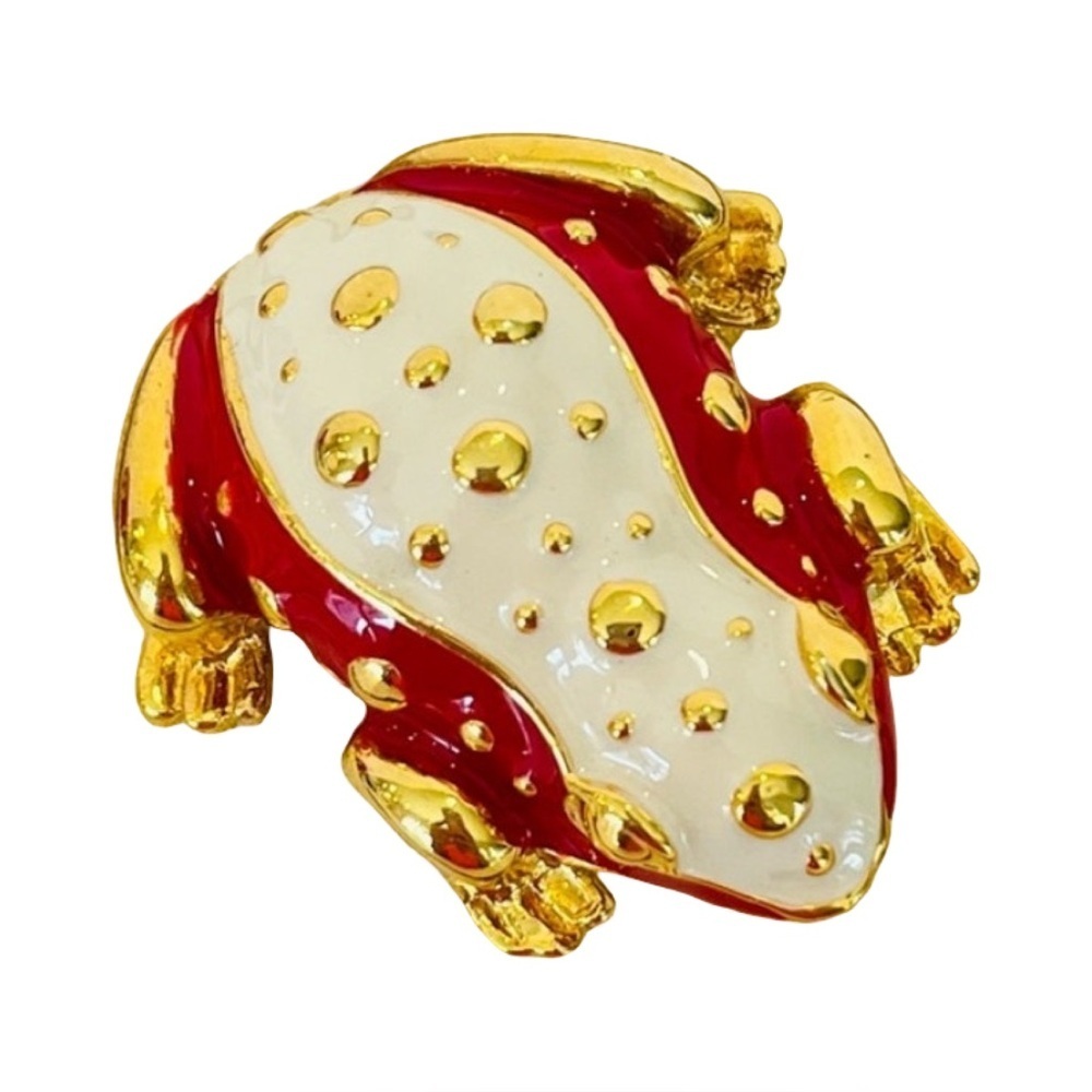 Gold and Red Enamel Frog Brooch
